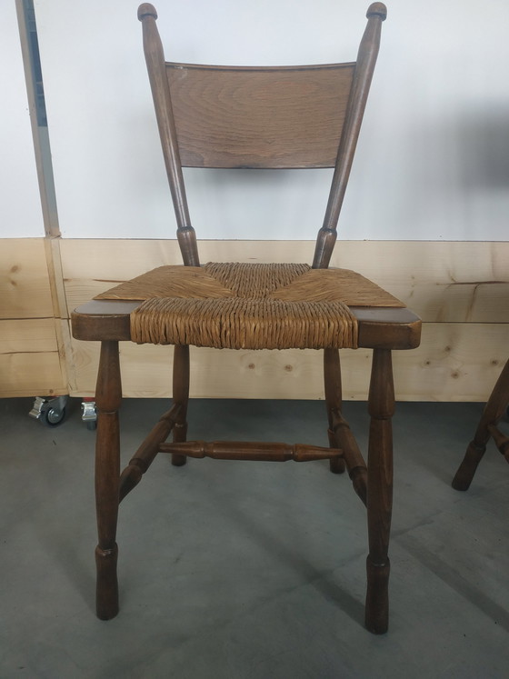 3X Chaises de salle à manger uniques en osier brutaliste des années 50-60 – Wood, Wicker (photo 2 of 6)