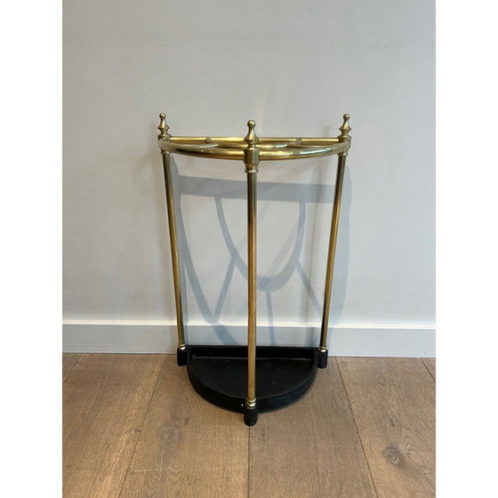 Image 1 of Porte-parapluie vintage arrondi en laiton et fonte, France 1900
