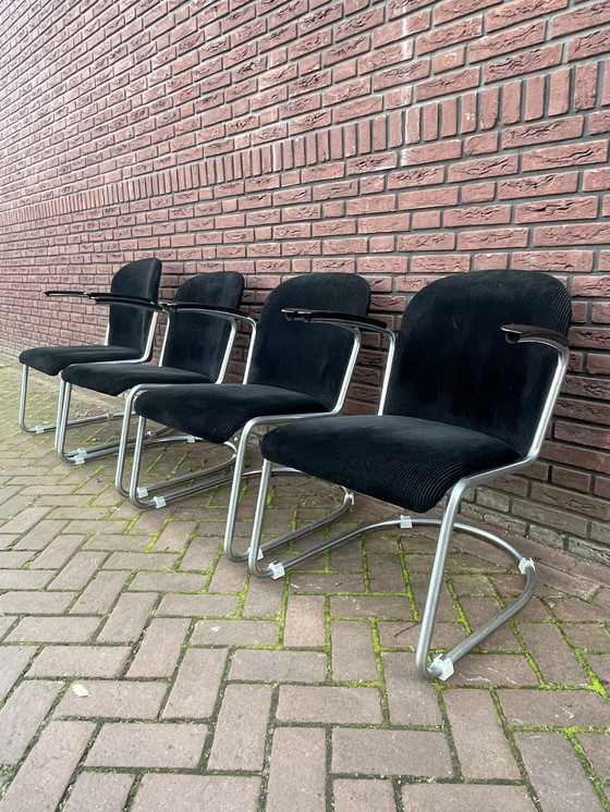 Image 1 of Quatre fauteuils / chaises originaux Gispen 413. 1960's Pays-Bas