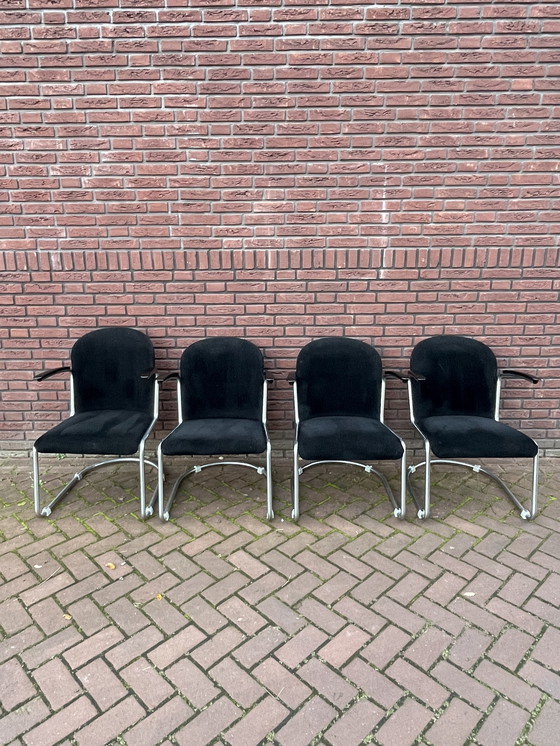 Image 1 of Quatre fauteuils / chaises originaux Gispen 413. 1960's Pays-Bas