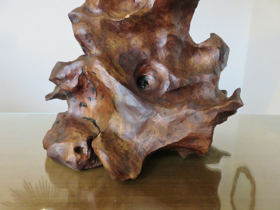 Image 1 of Imposante Lampe Brutaliste En Bois D'Olivier, 1970