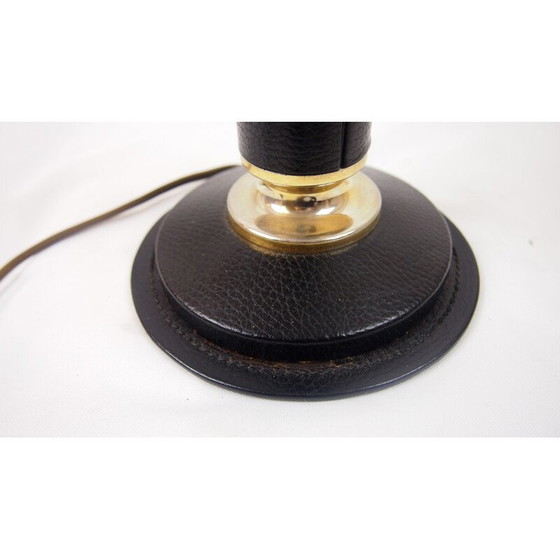 Image 1 of Lampe vintage en cuir LE TANNEUR opaline