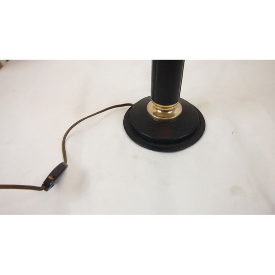 Image 1 of Lampe vintage en cuir LE TANNEUR opaline