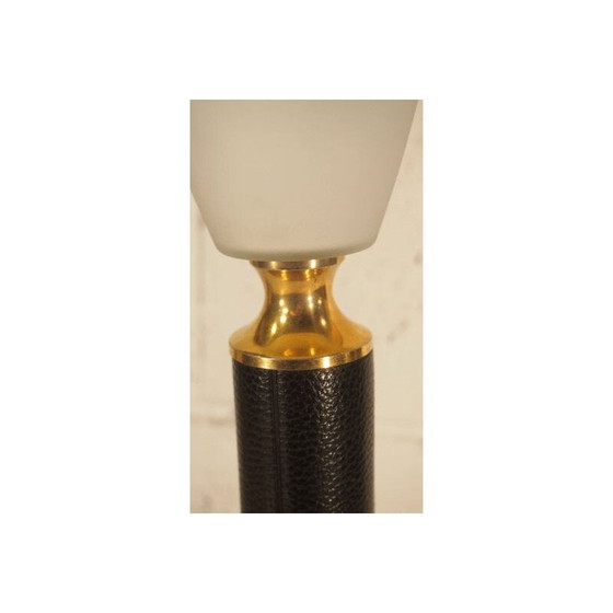 Image 1 of Lampe vintage en cuir LE TANNEUR opaline