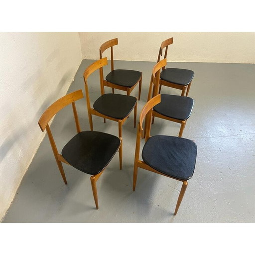 Ensemble de 6 chaises vintage en bois et cuir par Alan Fuchs pour Úluv, Tchécoslovaquie 1960