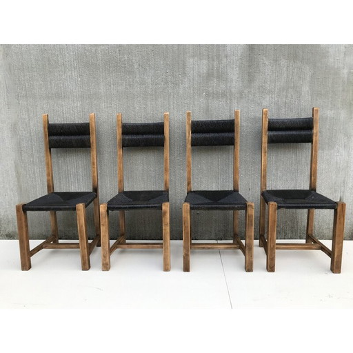 Suite de 4 chaises en paille vintage 1960