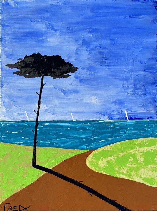 Le Chemin De La Plage. Acrylique De Frédéric Cadiou. 