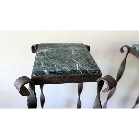 Image 1 of Paire de colonnes de jardin vintage en fer forgé et marbre veiné, 1960