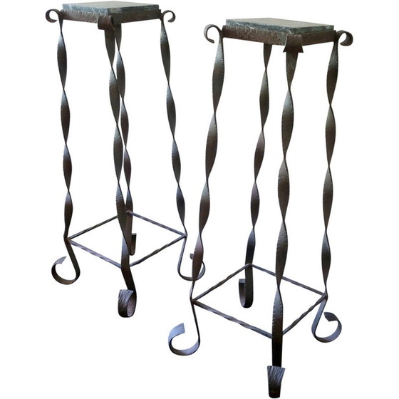 Image 1 of Paire de colonnes de jardin vintage en fer forgé et marbre veiné, 1960