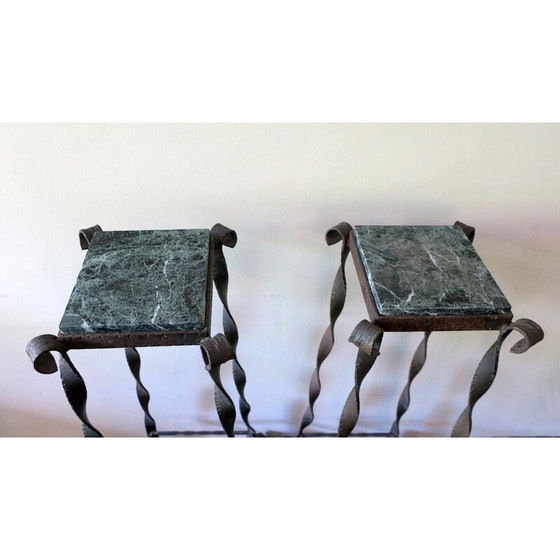 Image 1 of Paire de colonnes de jardin vintage en fer forgé et marbre veiné, 1960