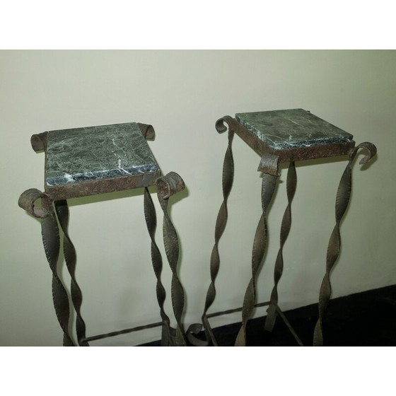 Image 1 of Paire de colonnes de jardin vintage en fer forgé et marbre veiné, 1960