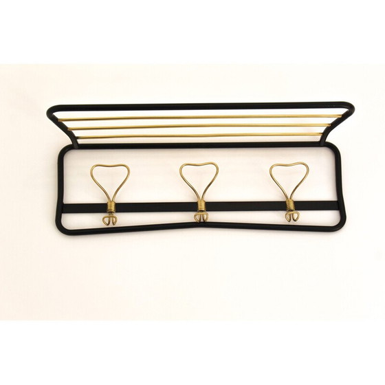 Image 1 of Porte-manteau vintage en laiton et métal laqué noir, Italie 1970