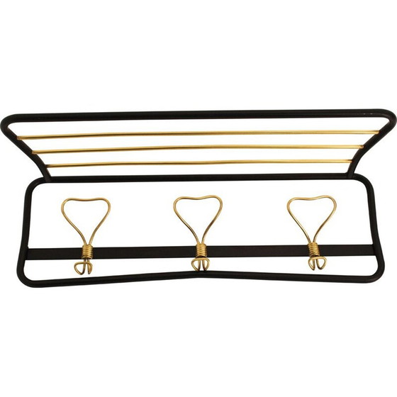 Image 1 of Porte-manteau vintage en laiton et métal laqué noir, Italie 1970