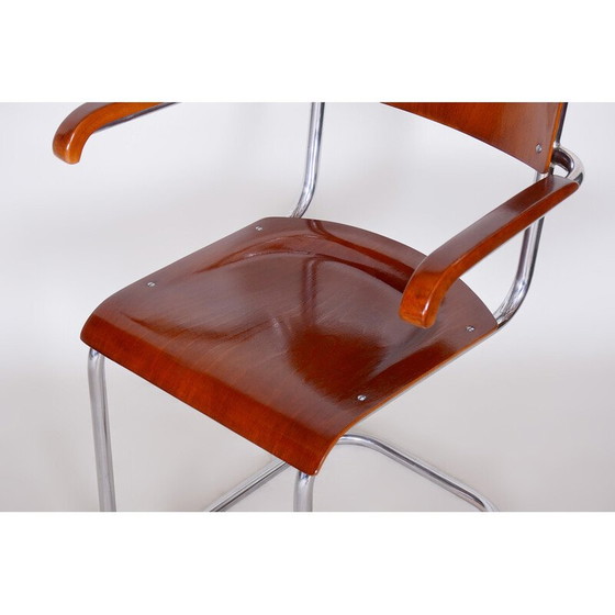 Image 1 of Fauteuil Bauhaus vintage en hêtre et acier chromé par Mart, Allemagne 1930