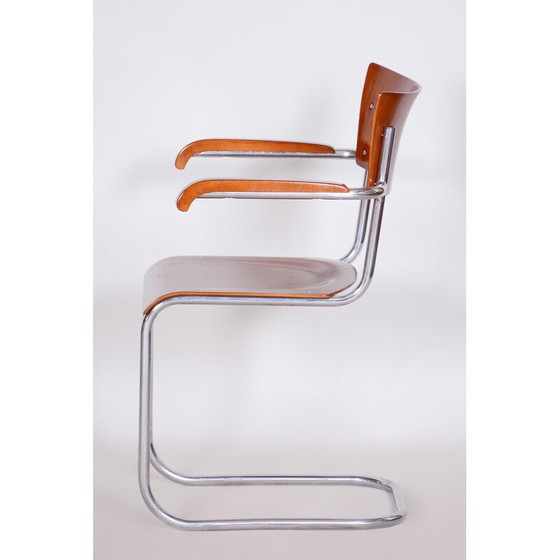 Image 1 of Fauteuil Bauhaus vintage en hêtre et acier chromé par Mart, Allemagne 1930