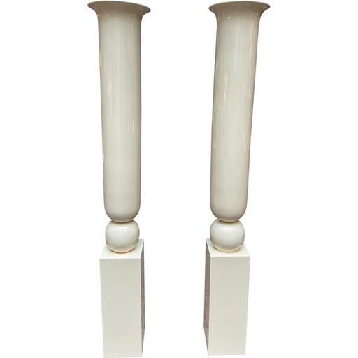 Paire de colonnes vintage en bois laqué par Maison Smania, années 1980