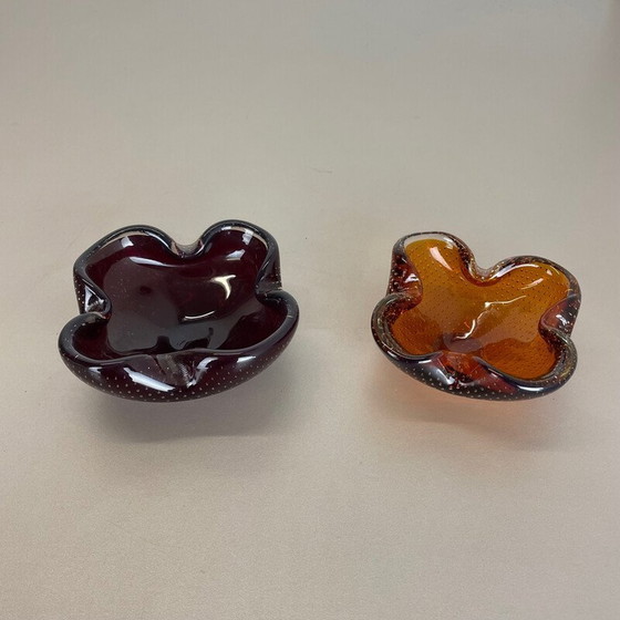 Image 1 of Paire de cendriers vintage en verre de Murano pour Venini Glass, Italie 1970