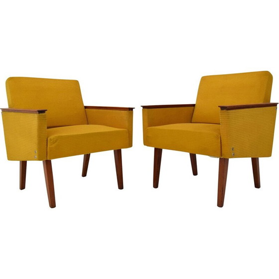 Image 1 of Paire de fauteuils vintage en tissu et bois, Tchécoslovaquie 1960