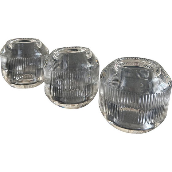 Image 1 of Lot de 3 porte-bougies à réchaud en verre strié, 1970