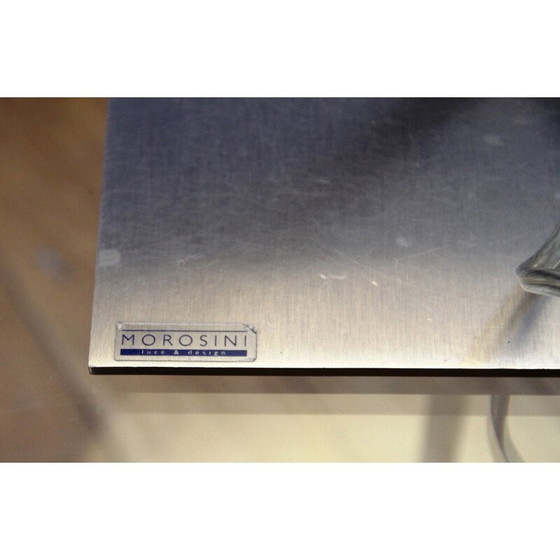 Image 1 of Lampe de chevet vintage en métal chromé et abat-jour en coton beige par Morosini