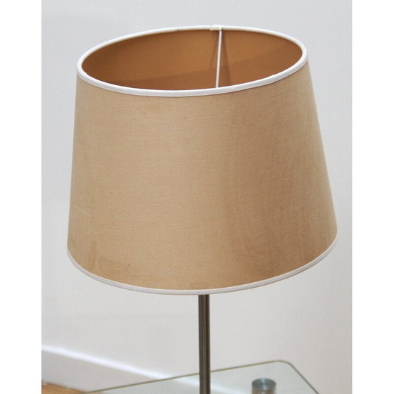 Image 1 of Lampe de chevet vintage en métal chromé et abat-jour en coton beige par Morosini