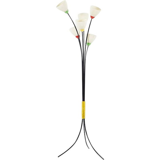 Image 1 of Lampadaire vintage en verre et métal, France 1950