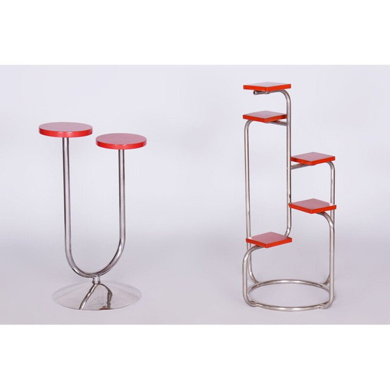 Image 1 of Porte-fleurs vintage en chrome et bois laqué, Tchécoslovaquie 1939