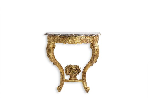 Console En Bois Doré Et Sculpté D’Époque Louis Xv. Circa 1880.