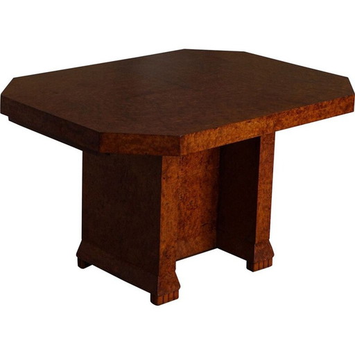 Table de salle à manger Art Déco en ronce de bois, années 1930