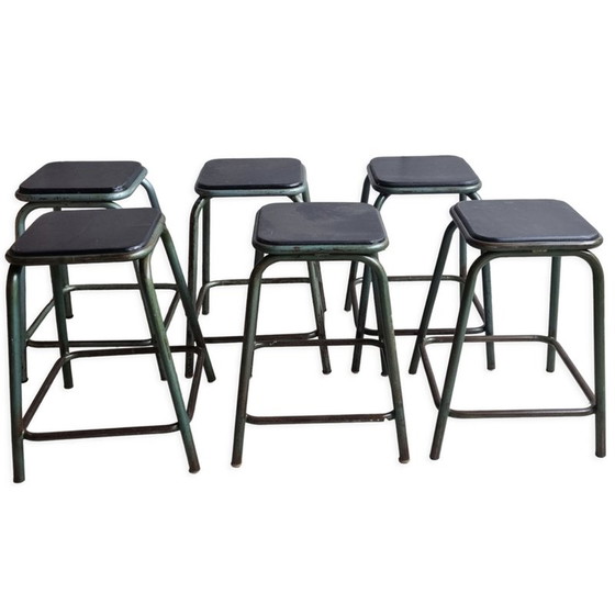 Image 1 of Ensemble de 6 tabourets industriels vintage par Gaston Cavaillon pour Mullca