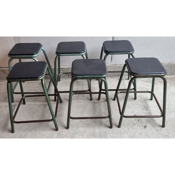 Image 1 of Ensemble de 6 tabourets industriels vintage par Gaston Cavaillon pour Mullca