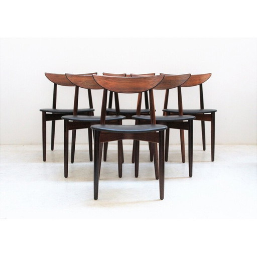 Ensemble de 6 chaises scandinaves vintage en bois de rose par Harry Ostergaard pour Randers Mobelfabrik, 1957