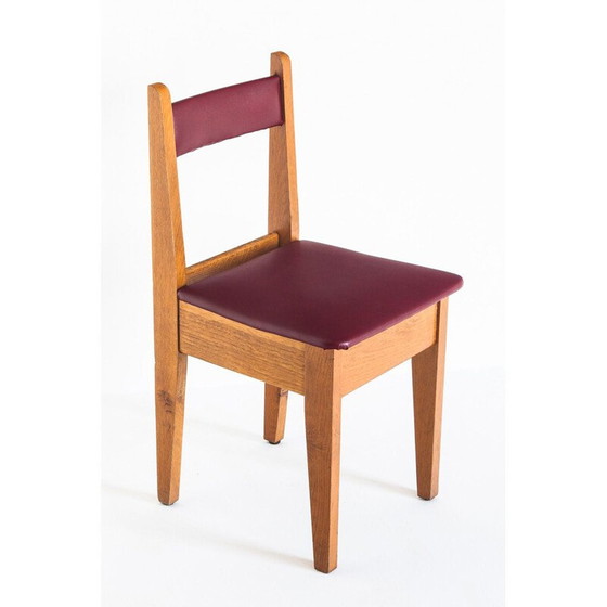 Image 1 of Ensemble de 4 chaises vintage en chêne et eskai, France 1960s
