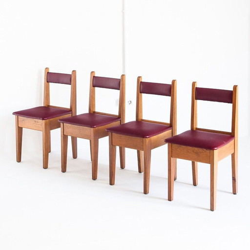 Ensemble de 4 chaises vintage en chêne et eskai, France 1960s