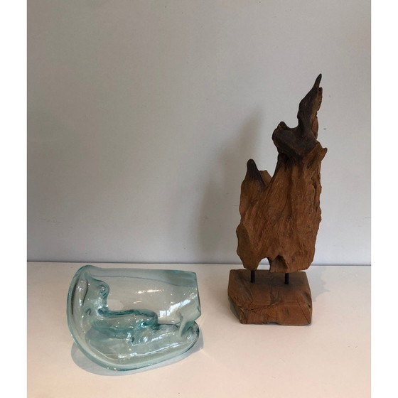 Image 1 of Paire de vases vintage en bois et verre, France 1980