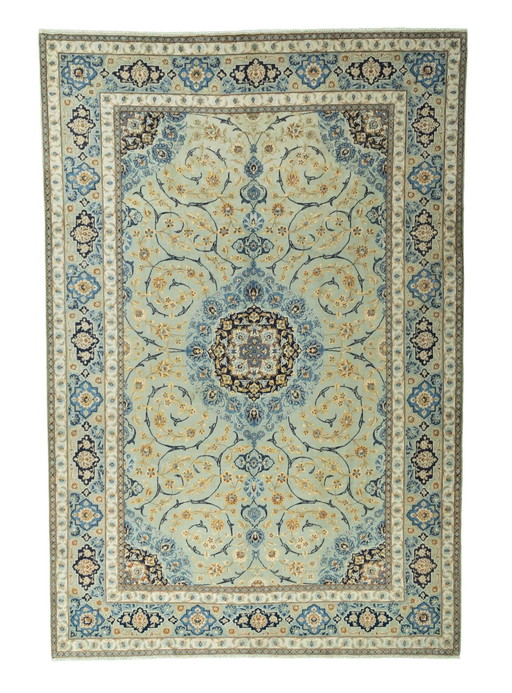 Tapis de liège Kashan noué à la main - Vert pistache - 388 X 261 cm