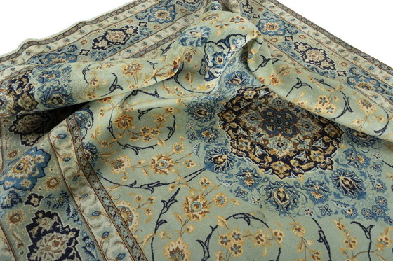 Image 1 of Tapis de liège Kashan noué à la main - Vert pistache - 388 X 261 cm