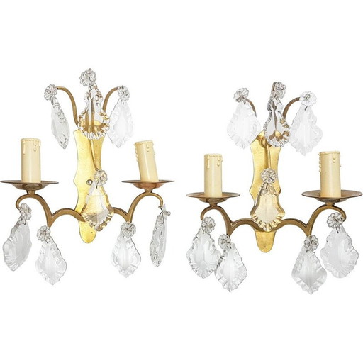 Paire d'appliques vintage en bronze et cristal