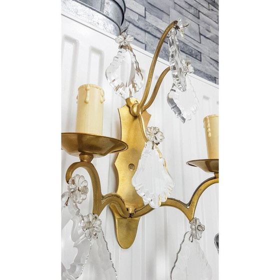 Image 1 of Paire d'appliques vintage en bronze et cristal