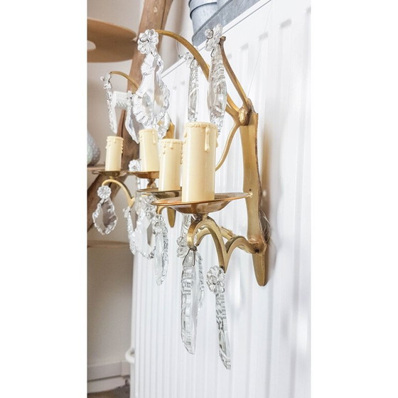 Image 1 of Paire d'appliques vintage en bronze et cristal