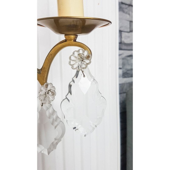 Image 1 of Paire d'appliques vintage en bronze et cristal