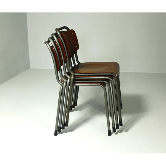 Image 1 of Ensemble de 4 chaises de salle à manger vintage modèle 106 en métal et contreplaqué Delft par W.H.Gispen, 1950