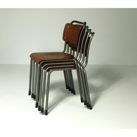 Image 1 of Ensemble de 4 chaises de salle à manger vintage modèle 106 en métal et contreplaqué Delft par W.H.Gispen, 1950