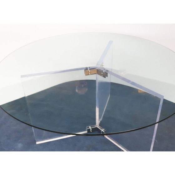 Image 1 of Table de salle à manger ronde Space Age en verre lucite et acier chromé, Belgique 1990