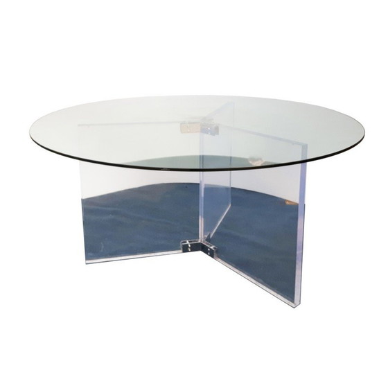 Image 1 of Table de salle à manger ronde Space Age en verre lucite et acier chromé, Belgique 1990