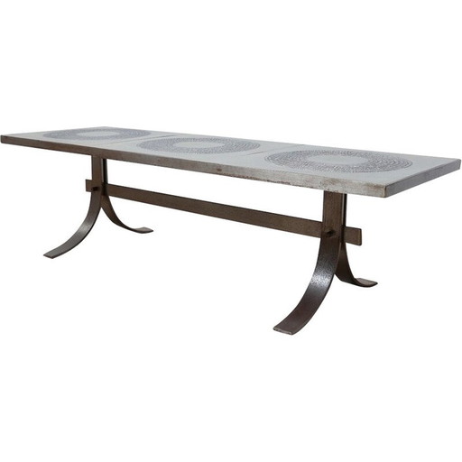 Table basse brutaliste du milieu du siècle, Belgique 1970