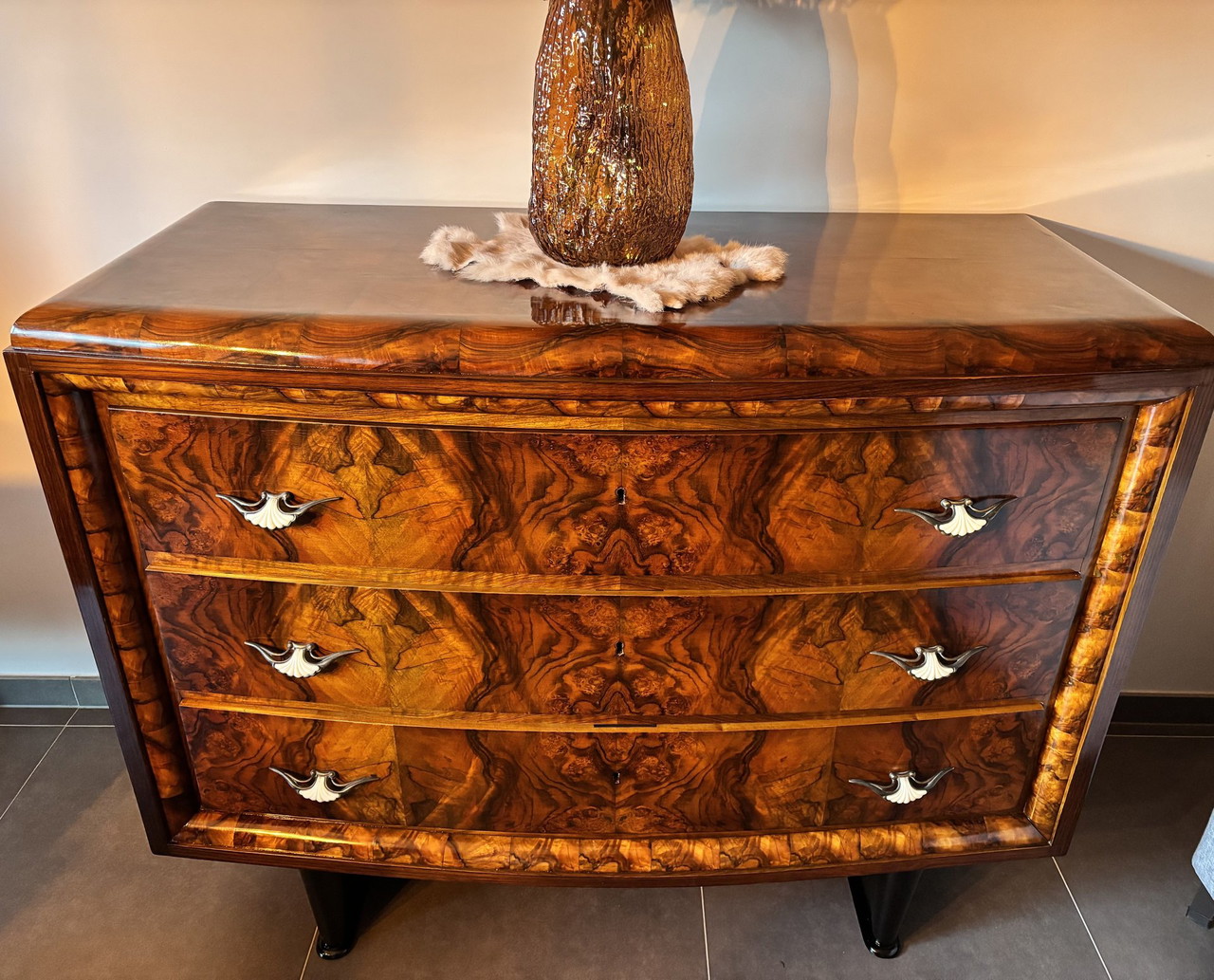 Commode Antique Style Empire - Palazzo Int - 2 Tiroirs, Bleue, Bois Et Fer - Neuve