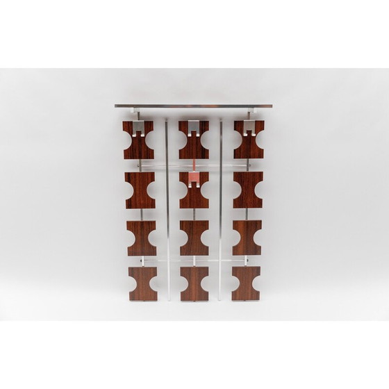 Image 1 of Paire de porte-manteaux muraux vintage en noyer avec crochets chromés et porte-parapluie, 1970