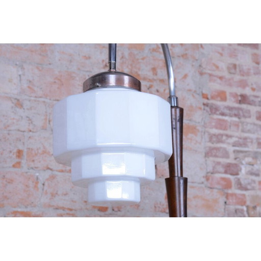 Lampadaire Vintage Art Déco en hêtre et acier chromé, Tchécoslovaquie 1920