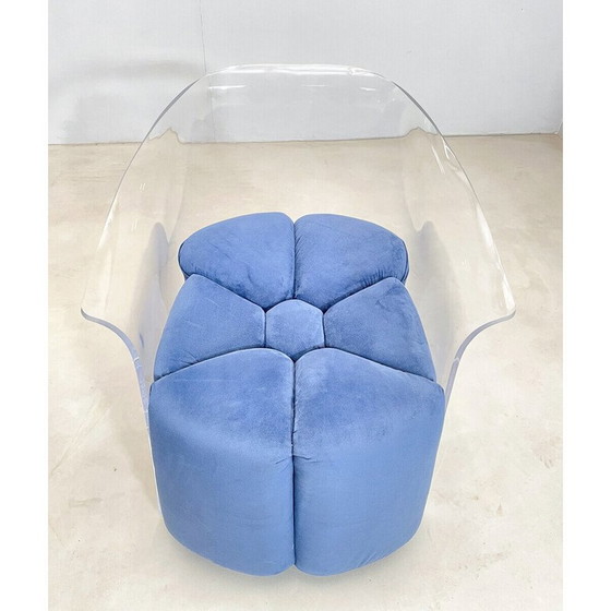 Image 1 of Paire de fauteuils en velours bleu et lucite du milieu du siècle, Italie, années 1970